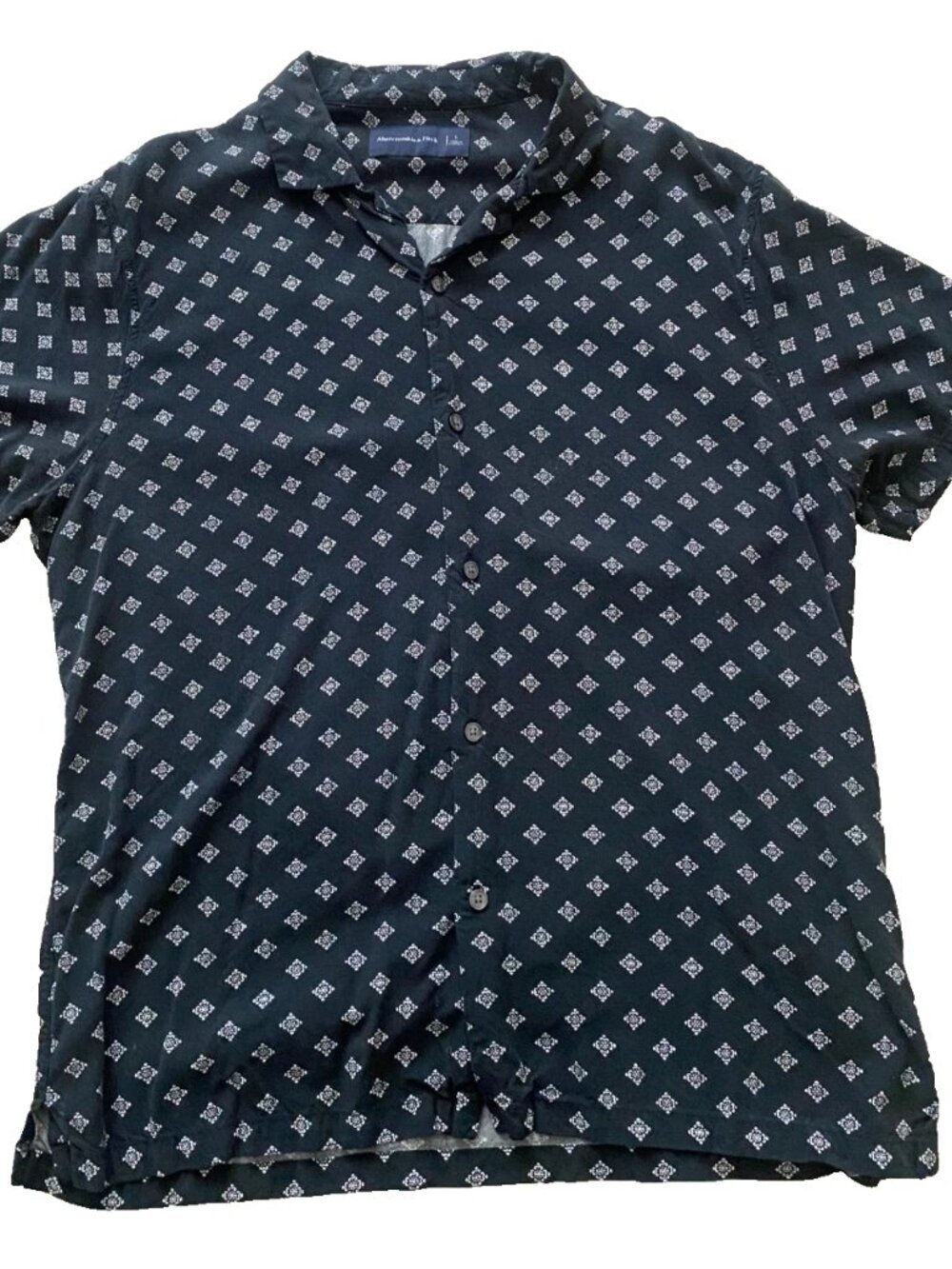 Abercrombie & Fitch Men's Shirt Size Large Black White Pattern Short Sleeve